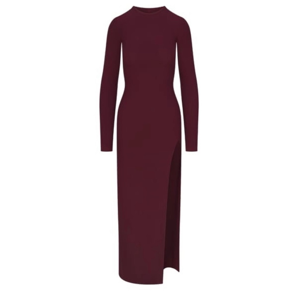 Rare SKIMS Soft Lounge Long Sleeve Slit Dress - Bordeaux